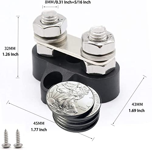 Heart Horse Bus Bar Terminal Block, Battery Power Stud Junction Post, M8 Power Distribution Block for Truck RV Boat, Heavy Duty Stainless Steel 48V 250A(2 pcs Red + 2pcs Black, 5/16") - size: 5/16"