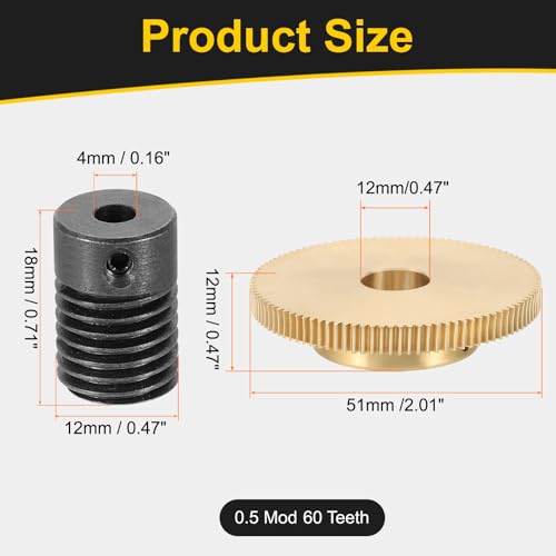 uxcell Worm Gear Set 100T 0.5 Module 100:1 Reduction Rate, Right Rotation Drive Gear Box Wheel Reduce Transmission Part (Brass Gear-12mm Bore, #45 Steel Rod 4mm Bore) - size: Gear-12mm, Rod-4mm Bore, style: 0.5M-100T