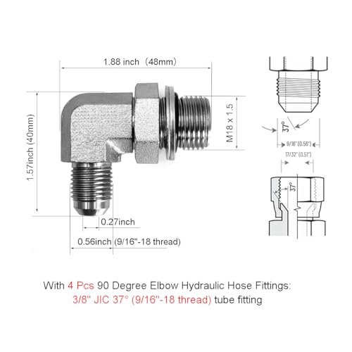2x6 Hydraulic Cylinder 3 Ton Double Acting Welded Hydraulic Cylinder 2"Bore x 6"Stroke with 3/8" JIC 37°(9/16"-18 Thread) Hydraulic End Connectors Maximum Thrust Force 6613lbs