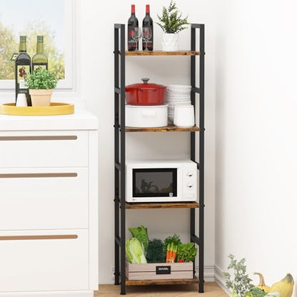 4 Tier Bookshelf, Narrow Storage Organizer for Small Space, Brown - size: 4 Tier
