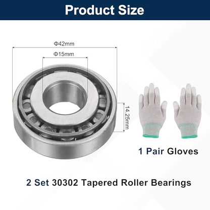 uxcell 30302 Tapered Roller Bearing Cone and Cup, 15x42x14.25mm, 2 Set - size: 30302