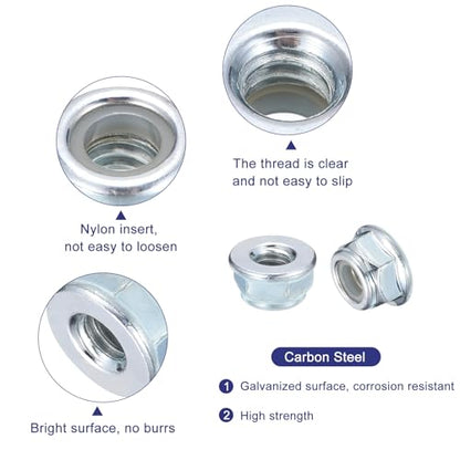 uxcell 1/4" x20mm Flange Nylon Insert Lock Nuts, 50Pcs Carbon Steel Hex Lock Nuts Self Locking Nuts for Industrial Construction Fasteners, White