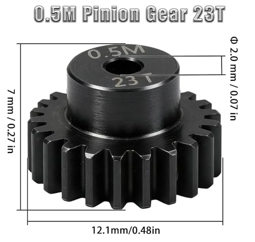 Hardened Steel 0.5M Pinion Gear 23T 2mm Shaft for RC Car/Helicopter Upgrade, Compatible with ARRMA 1/14 Typhoon 1/16 Mojave 1/18 Granite, Losi 1/12, 0.5Mod 13T-27T Gear for Brushed Brush-Less Motors - size: 23T