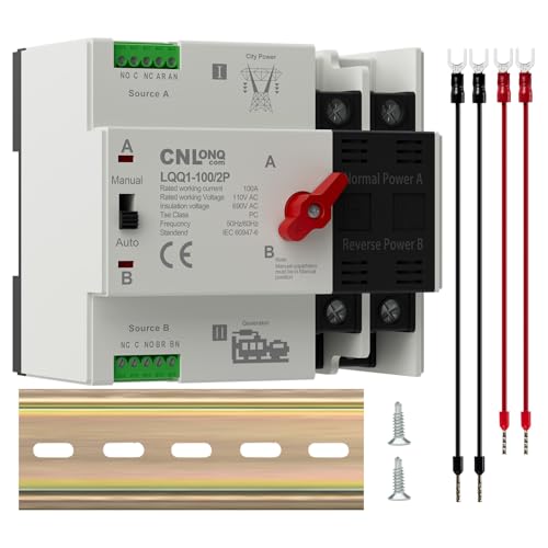 AC110V/120V 100Amp Automatic/Manual Transfer Switch 2P 50/60Hz, 2Poles Mini ATS Auto Dual Power Switch Automatic Changeover Fast Transfer for Home Generator, Soalr, Rv and Lv Power - size: 2P 100A 110V