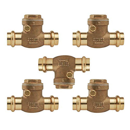 Midline Valve 622S223-5 Swing Check Valve, Backflow Prevention, Lead Free, 1 in. Press Connections, Cast Brass (5 Pack) - size: 1 in., style: 5 Pack