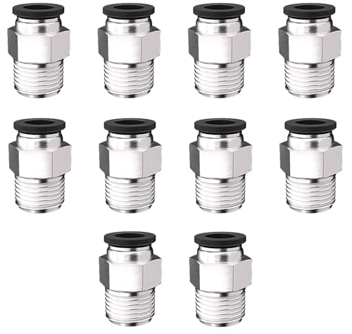 10PCS Push to Connect Fittings 3/8 Inch Tube OD x 3/8 Inch NPT Thread Pneumatic Male Straight Connector Air Fittings - size: 3/8"OD x 3/8"NPT 10PCS