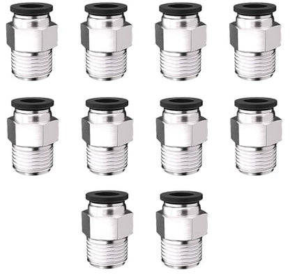 10PCS Push to Connect Fittings 3/8 Inch Tube OD x 3/8 Inch NPT Thread Pneumatic Male Straight Connector Air Fittings - size: 3/8"OD x 3/8"NPT 10PCS