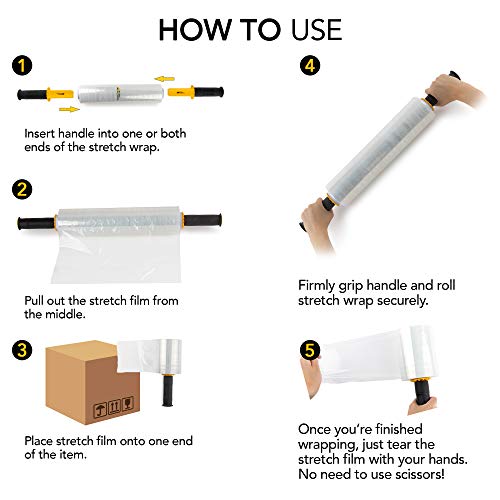 Modern Innovations Clear Stretch Wrap Roll Bundle - (2) 15" Rolls, (2) 5" Rolls, (2) Handles,(4000 Feet) Shrink Wrap for Moving, Packing Supplies for Wrapping Furniture, Plastic Pallet Cling - size: 4 Count