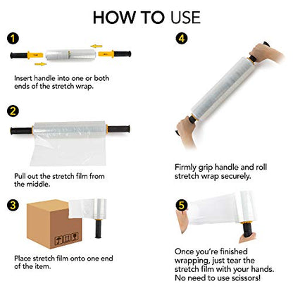 Modern Innovations Clear Stretch Wrap Roll Bundle - (2) 15" Rolls, (2) 5" Rolls, (2) Handles,(4000 Feet) Shrink Wrap for Moving, Packing Supplies for Wrapping Furniture, Plastic Pallet Cling - size: 4 Count