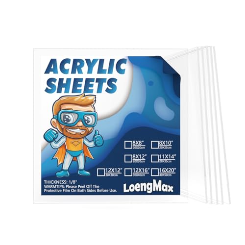 1/8" Thick (3mm) Clear Acrylic Sheet 8" x 8" - 6 Pieces | Cast Plexiglass for DIY Crafts, Sign, Photo Frame, Display Projects - size: 8 x 8"