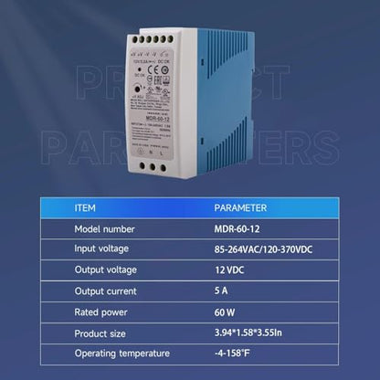 MDR-60-12 12V 5A 60W Industrial Switching Power Supply with Wide Input Voltage Range