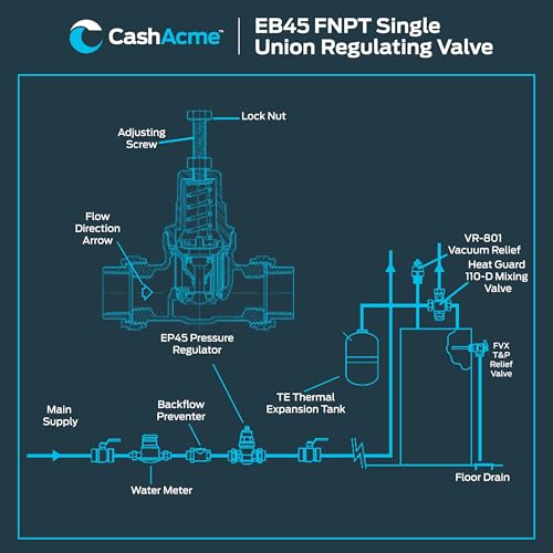 Cash Acme EB45 Pressure Regulating Valve, Single Union, 1/2 Inch NPT Female x NPT Female, Metal Top, 60 PSI, PVA08M-SUTH-60 - size: 1/2 in., style: Metal Top, 60 PSI