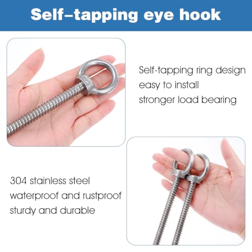 4 Pack 6.3" Heavy Duty Eye Hooks M10 Stainless Steel Screw in Eyelets