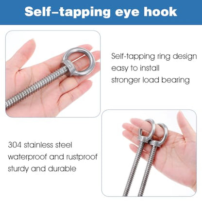 4 Pack 6.3" Heavy Duty Eye Hooks M10 Stainless Steel Screw in Eyelets