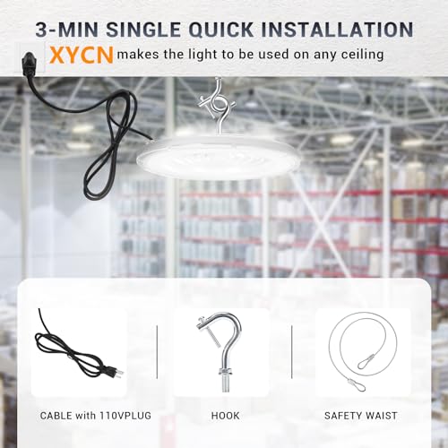 XYCN 2 Pack 600W UFO Led High Bay Light,120VAC,5000K Daylight Commercial Bay Lighting,IP66 Waterproof,85050LM,2550W MH/HPS with Plug Area Lighting for Warehouse/Shop/Workshop/Barn/Gym/Factory - size: 600W 2pack UFO high bay light