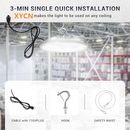 XYCN 2 Pack 600W UFO Led High Bay Light,120VAC,5000K Daylight Commercial Bay Lighting,IP66 Waterproof,85050LM,2550W MH/HPS with Plug Area Lighting for Warehouse/Shop/Workshop/Barn/Gym/Factory - size: 600W 2pack UFO high bay light