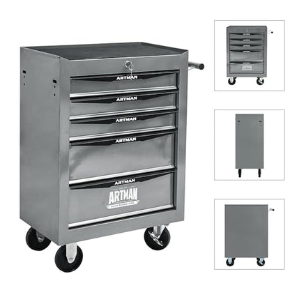 5-Drawer Rolling Tool Chest, Lockable for Garage, Silver - color: Silver, size: 5-Drawers