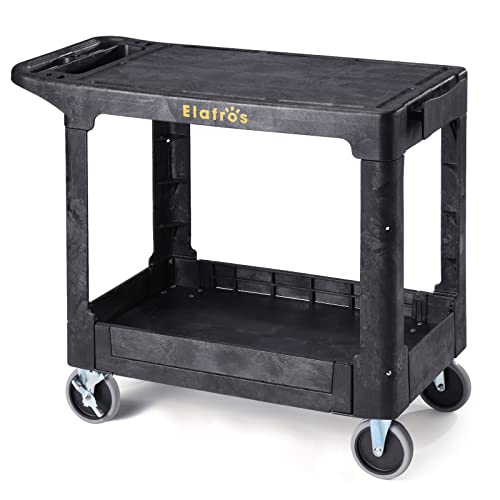 ELAFROS Heavy Duty Plastic Utility Cart, 37 x 18.8 in, Flat Top, Swivel Wheels, 550 lbs Capacity, Black - color: Black, size: 4 swivel casters
