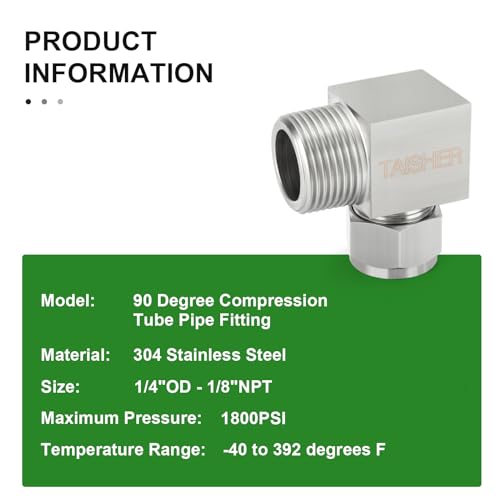 TAISHER 2PCS 304 Stainless Steel Square 90 Degree Compression Tube Pipe Fitting Connector, 1/4" Tube OD x 1/8" NPT Male Adapter - size: 1/4" OD x 1/8" MNPT