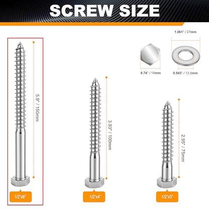 Hex Head Lag Bolts for Wood, Lag Screws 1/2" x 6",24 PCS - size: 1/2" x 6"
