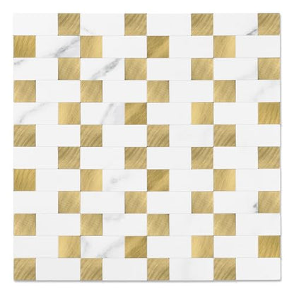 Yipscazo Peel and Stick Backsplash Tile, Stick on Stainless Steel Backsplash Metal Tiles for Kitchen Walls in Marble White Mixed Gold (12''x12'',10 Sheets) - color: Marble White mixed Gold