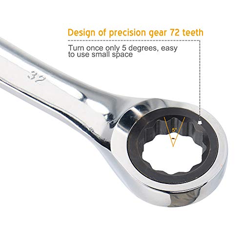 SaferCCTV Wrench Metric 32mm Ratcheting Wrench Set,Reversible Ratcheting Combination Wrench,Open Ended Ratchet - size: 32mm