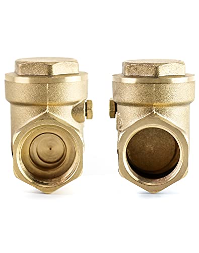 QWORK Check Valve, 2 Pack DN15 1/2" Female Thread Brass No-Return Swing Check Valve, 232 Psi One-Way Check Valve Prevent Fuel/Water Backflow