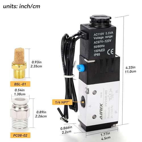 1/4" NPT Solenoid Valve 3V210-08, 3-Way N.C., AC 110V, Lead - size: NPT1/4″/AC110/Out of line, style: 2-Position 3-Way Solenoid Valve