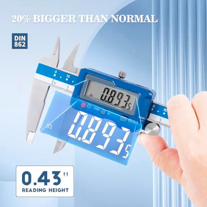 Dasqua 8”/200mm Digital Caliper, Stainless Steel Precision Measuring Tool with Advanced Dual Chip, Large LCD, Resolution 0.0005”/0.01mm, Accuracy ±0.001”/0.02mm - size: 0-8"