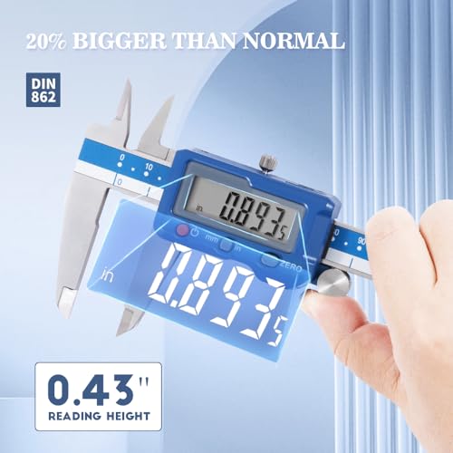 Dasqua 8”/200mm Digital Caliper, Stainless Steel Precision Measuring Tool with Advanced Dual Chip, Large LCD, Resolution 0.0005”/0.01mm, Accuracy ±0.001”/0.02mm - size: 0-8"