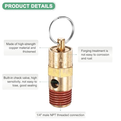 M METERXITY 4-Pack Air Compressor Pressure Release Safety Valve, 1/4" NPT Male 165 PSI Brass Threaded Automatic Air Vent Safety Control Valve - style: 165 PSI