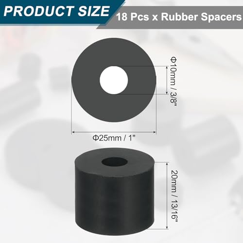 uxcell 18Pcs Thick Rubber Spacer, 1 Inch OD x 3/8 Inch ID x 13/16 Inch Thickness Round Rubber Bushings Anti Vibration Flat Spacer Washers for Home Industrial Machinery - size: 1 Inch OD x 3/8 Inch ID x 13/16 Inch T