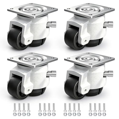 Leveling Casters, Workbench Heavy Duty Casters Set of 4, Upgraded Handle Design Retractable, 360 Degree Swivel Industrial Adjustable Retractable Castor Wheels (60F, 2200 Lbs Capacity, White) - style: 60F-2200LBS-White