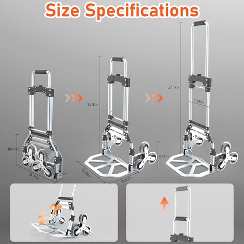 Stair Climbing Cart, 220 LBS Aluminum Stair Climber Dolly, Heavy Duty Folding Hand Truck Dolly with 6 Wheels, Telescoping Handle and Elastic Rope for Home, Moving, Groceries, Warehouse - color: Blcak, size: 180 lbs