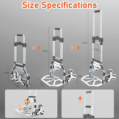 Stair Climbing Cart, 220 LBS Aluminum Stair Climber Dolly, Heavy Duty Folding Hand Truck Dolly with 6 Wheels, Telescoping Handle and Elastic Rope for Home, Moving, Groceries, Warehouse - color: Blcak, size: 180 lbs