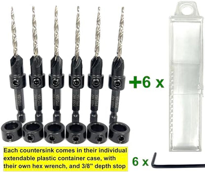 FTG USA 6 Pc #6 (9/64") Countersink Drill Bit Set with Tapered Drill Bits - size: #6, style: Same Sort 6 Pc