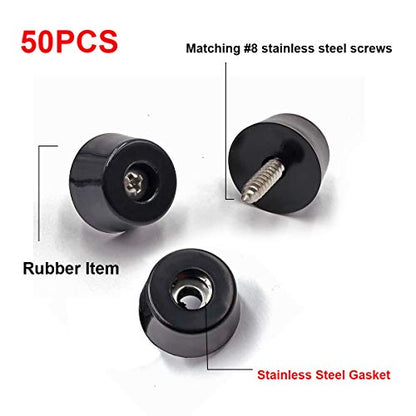smseace 100Pieces Rubber Feet for Cutting Board with Stainless Steel Washer and Screws, 0.43inch H x 0.75inch D, Non-Slip Rubber Feet for Furniture, Electronics, Tables, Sofas - size: 0.75"W x 0.43"H - 100Pcs