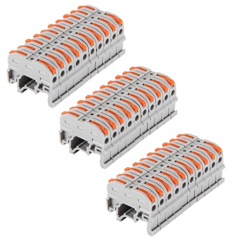 30Pcs DIN Rail Terminal Blocks Compact 24-12 AWG Wire Connectors for Electrical Control Panels Industrial Use - Grey - color: grey 30pcs