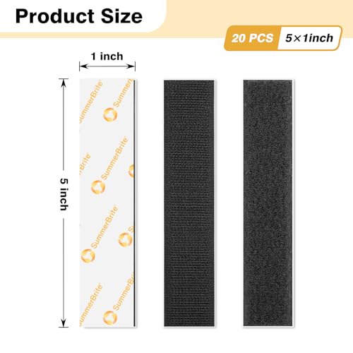 SummerBrite Hook and Loop Strips with Adhesive, Black, 1 x 5 in, 20 Pairs - color: Black, size: 1x5 IN 20 Pairs