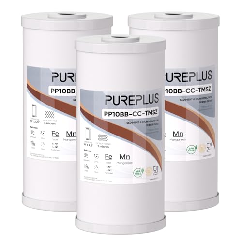 PUREPLUS 10" x 4.5" Whole House Iron Reducing Sediment Water Filter,3PACK - size: 3 Count (Pack of 1), style: Heavy Metals Removal（PRO)