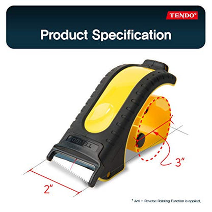 TENDO Heavy Duty Shipping Tape Dispenser, 2 Inch Packing Tape Gun with Patented 10º Sloped Chromium Blade, Replaceable Blade, Ergonomic Reusable Handle for Shipping, P-1200 (3rd Gen.)_Yellow - color: Yellow