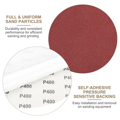 uxcell 12pcs 10-Inch PSA Sanding Discs, 400 Grits Aluminum Oxide Self Adhesive Stick Back Sandpapers, No-Hole Round Wet/Dry Sander Papers, Sand Auto Car Paint, Wood, Metal - size: 400 Grits