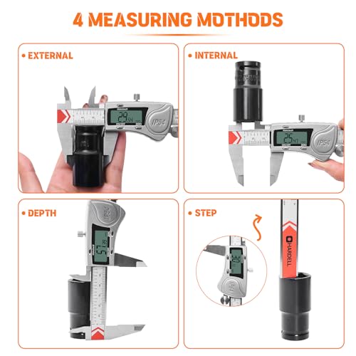 HARDELL Digital Caliper 8 Inch, Heavy-Duty IP54 Calipers with 3-Batteries & Extra Cover, All Stainless Steel Digital Micrometer Vernier Caliper, Inch/MM/Fraction, Auto-Off for DIY/3D-Printing - size: 8 Inch