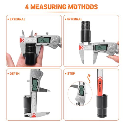 HARDELL Digital Caliper 8 Inch, Heavy-Duty IP54 Calipers with 3-Batteries & Extra Cover, All Stainless Steel Digital Micrometer Vernier Caliper, Inch/MM/Fraction, Auto-Off for DIY/3D-Printing - size: 8 Inch