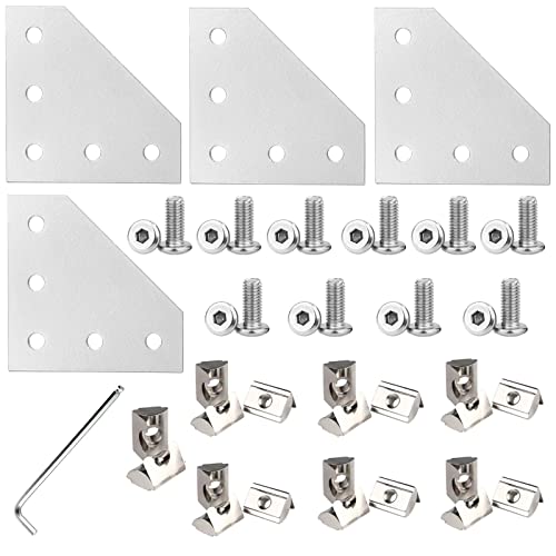 4Set 3030 Corner Bracket 5 Hole L Shape Joint Plates Set for 3030 Aluminum Extrusion Accessories Silver(L) - style: 4Set L Shape Silver