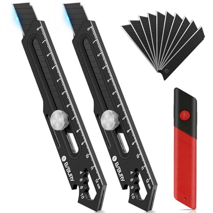 BIBURY 2 Pcs 18mm Retractable Utility Knife, Stainless Steel Box Cutter - color: Black