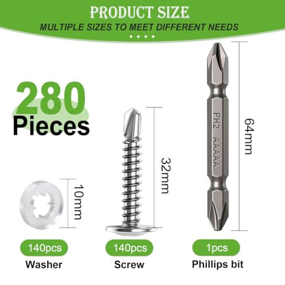 mxuteuk 280PCS #8×1-1/4" Self Drilling Screws, 410 Stainless Steel - size: SV #8×1-1/4"