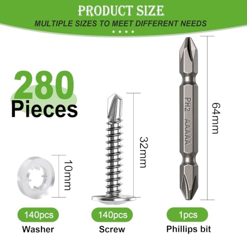 mxuteuk 280PCS #8×1-1/4" Self Drilling Screws, 410 Stainless Steel - size: SV #8×1-1/4"