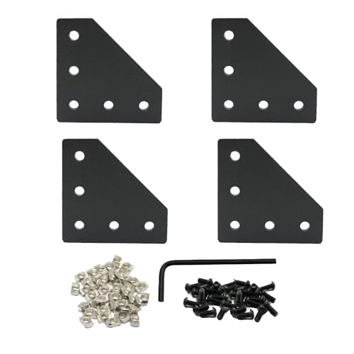 Iverntech 4Pcs Black Connector L Shape Corner Bracket Outside Joint Board Plate with 20Pcs M5 T-Nuts+20Pcs M5 Screws+1Pcs Wrench for Standard 6mm Slot 2020 Series Aluminum Extrusion Profile - size: 2020 4 Pcs L