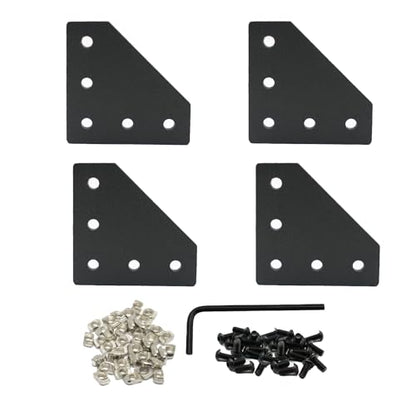 Iverntech 4Pcs Black Connector L Shape Corner Bracket Outside Joint Board Plate with 20Pcs M5 T-Nuts+20Pcs M5 Screws+1Pcs Wrench for Standard 6mm Slot 2020 Series Aluminum Extrusion Profile - size: 2020 4 Pcs L
